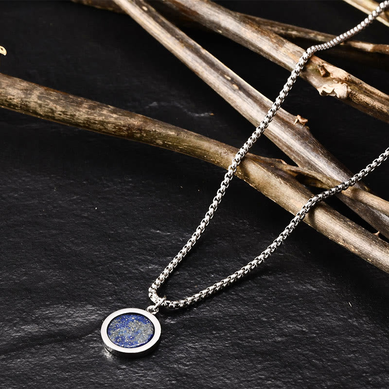 Collana con ciondolo di purificazione in pietra naturale Buddha Stones, occhio di tigre, lazurite, malachite e acciaio al titanio.