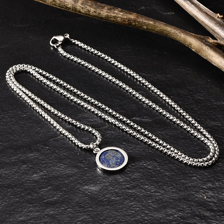 Collana con ciondolo di purificazione in pietra naturale Buddha Stones, occhio di tigre, lazurite, malachite e acciaio al titanio.