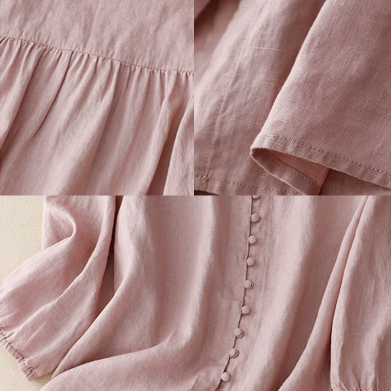 Camicia da donna a maniche lunghe in cotone e lino con scollo a V Buddha Stones - image 6
