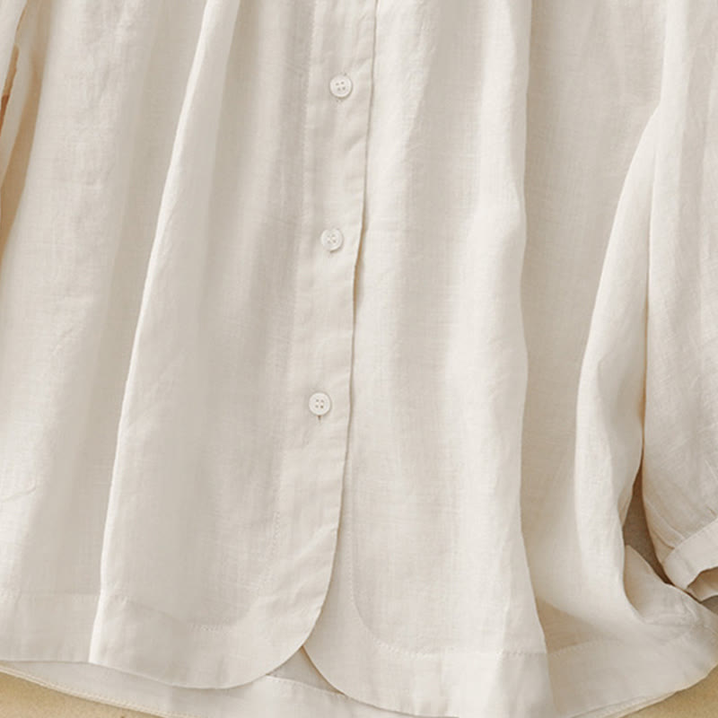 Camicia da donna in misto cotone con maniche a tre quarti e scollo rotondo con bottoni semplici e motivo Buddha Stones - image 18