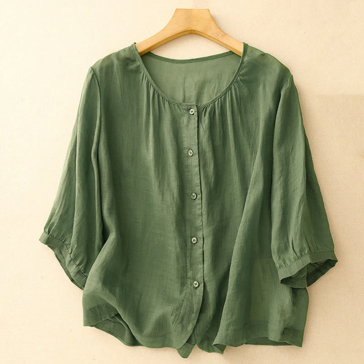 Camicia da donna in misto cotone con maniche a tre quarti e scollo rotondo con bottoni semplici e motivo Buddha Stones - Verde - US14, UK/AU18, EU46 (2XL) - image 21