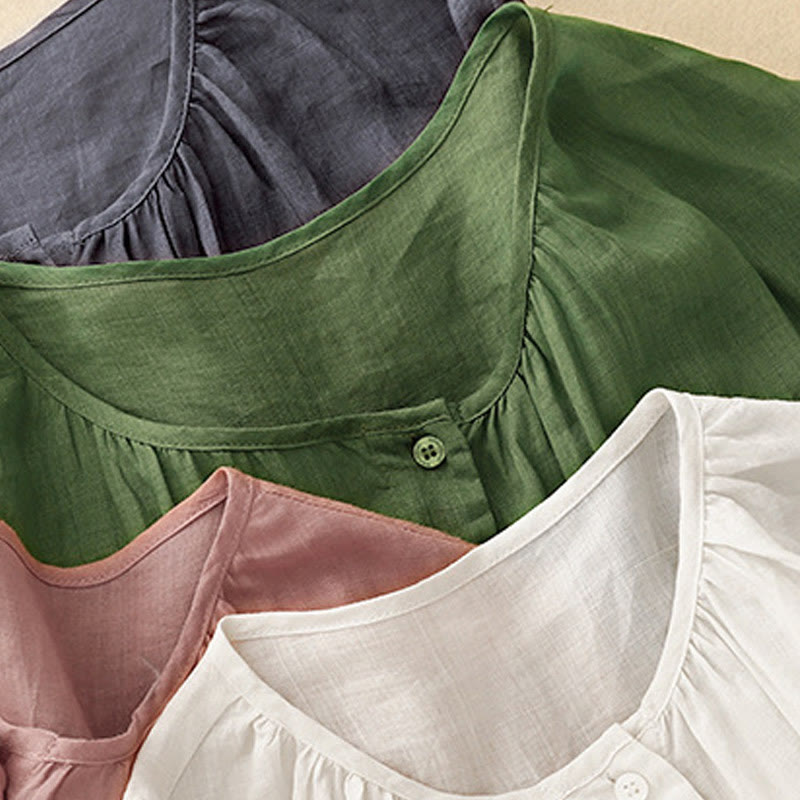 Camicia da donna in misto cotone con maniche a tre quarti e scollo rotondo con bottoni semplici e motivo Buddha Stones - image 28