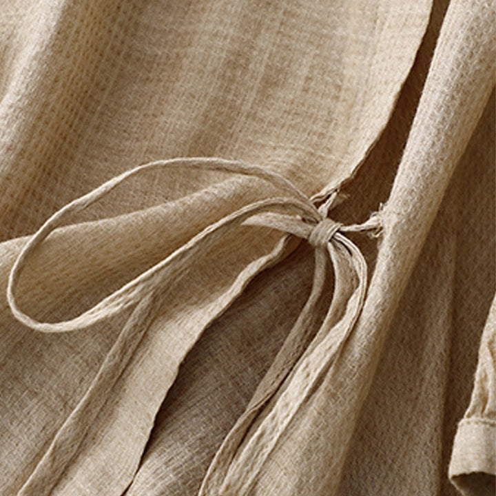 Camicia da donna in cotone e lino con maniche a tre quarti, con lacci e bottoni, motivo Buddha Stones - image 9