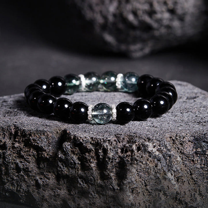 Bracciale Buddha Stones in argento sterling 925 con ossidiana nera e verde Phantom Strength