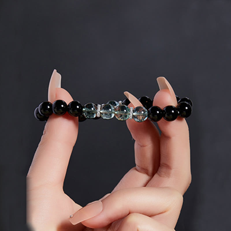 Bracciale Buddha Stones in argento sterling 925 con ossidiana nera e verde Phantom Strength