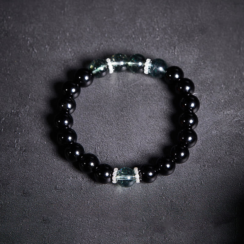Bracciale Buddha Stones in argento sterling 925 con ossidiana nera e verde Phantom Strength