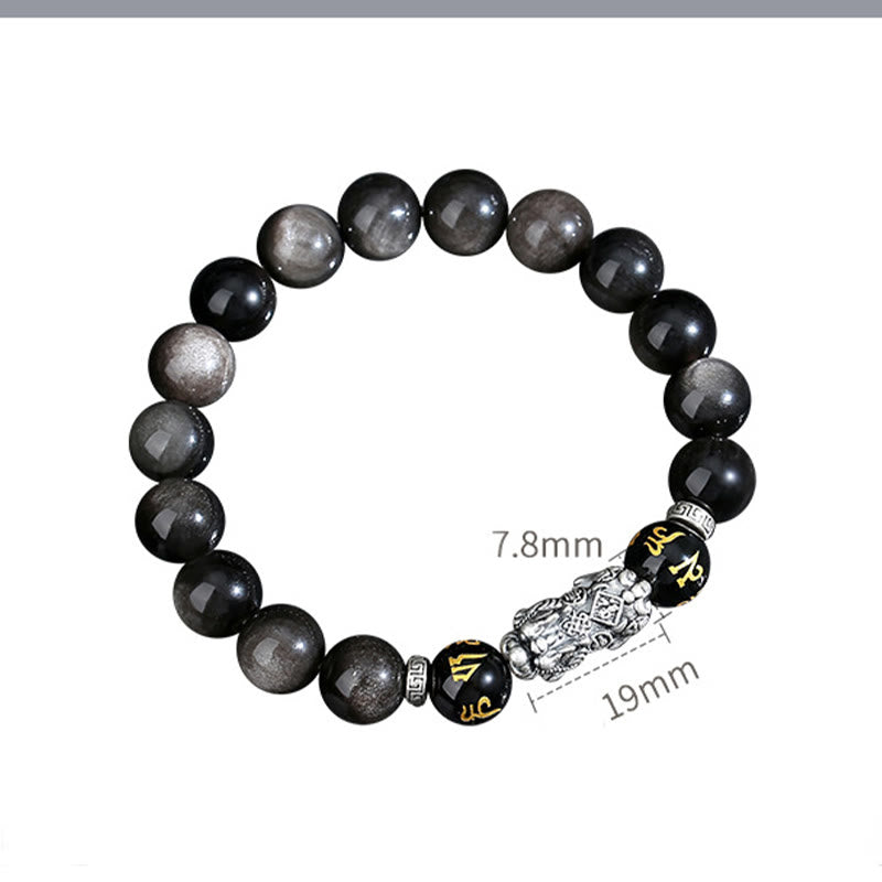 Bracciale Buddha Stones in argento sterling 999 PiXiu con ossidiana nera naturale