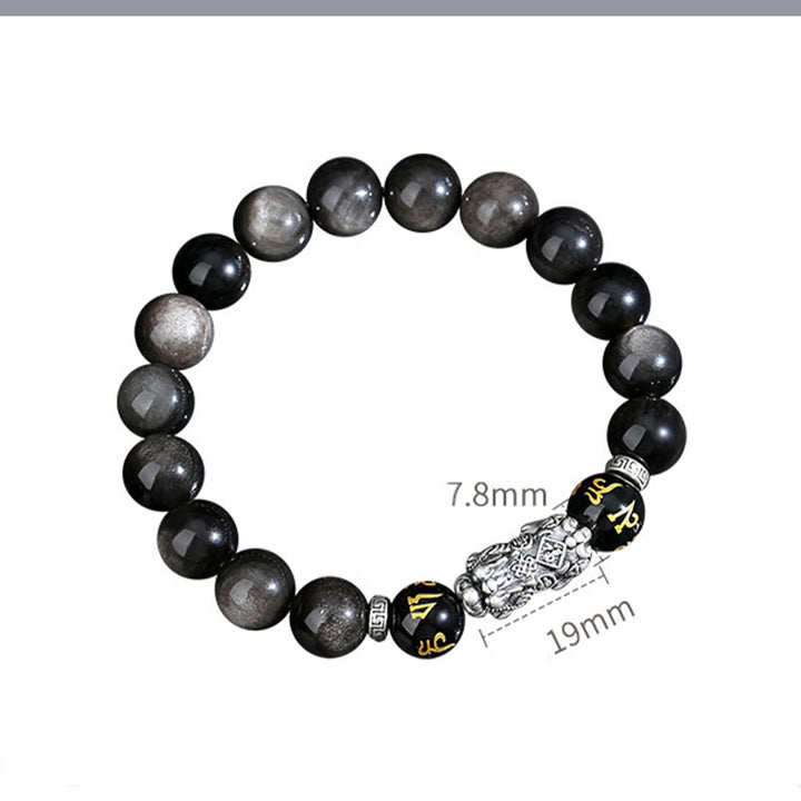 Bracciale Buddha Stones in argento sterling 999 PiXiu con ossidiana nera naturale
