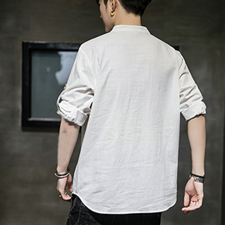 Camicia da uomo in lino con maniche corte e bottoni a metà polpaccio, modello Buddha Stones Summer Solid
