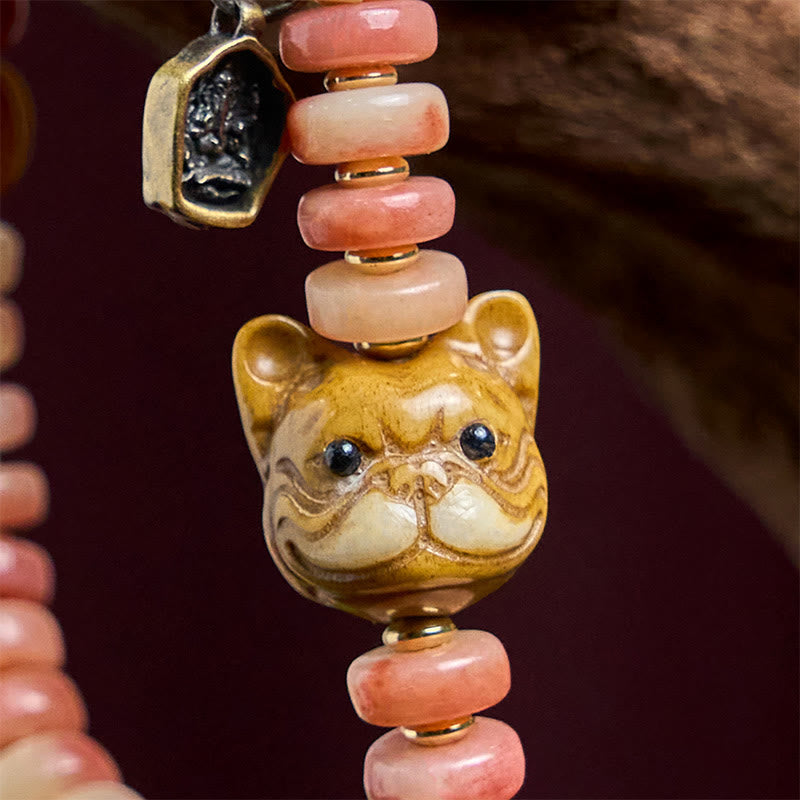 Braccialetto portafortuna Pug con perline di sangue viola in osso di cammello tibetano naturale Buddha Stones