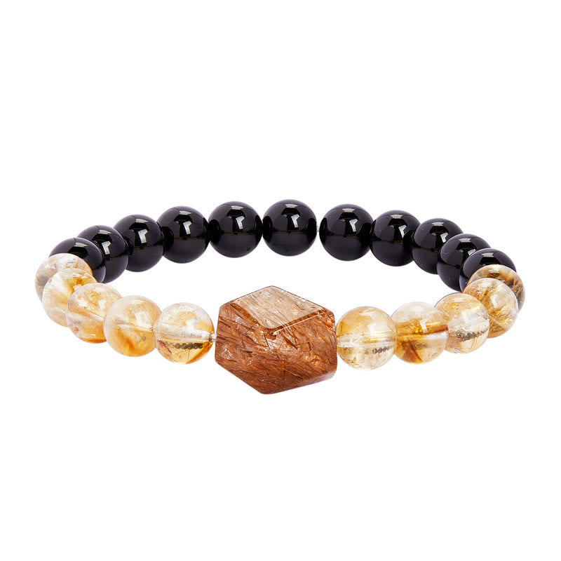 Bracciale Buddha Stones con cristalli di ossidiana nera naturale e citrino Super Seven Strength