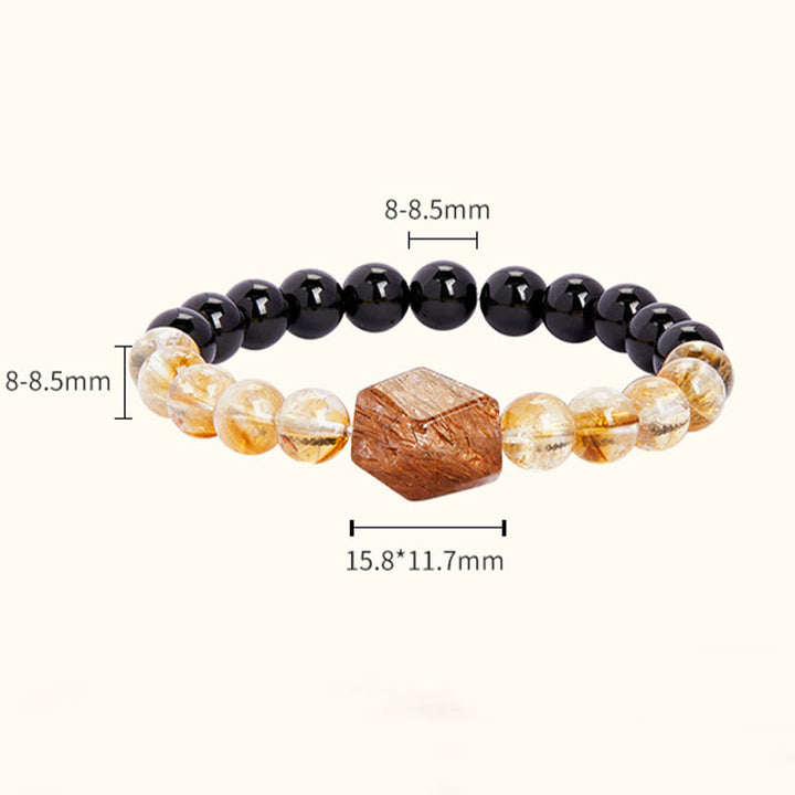 Bracciale Buddha Stones con cristalli di ossidiana nera naturale e citrino Super Seven Strength