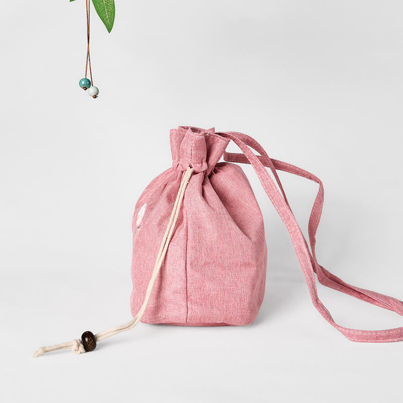 Borsa a tracolla in cotone e lino con ricamo Buddha Stones , colore: Rosa chiaro, motivo: Loto