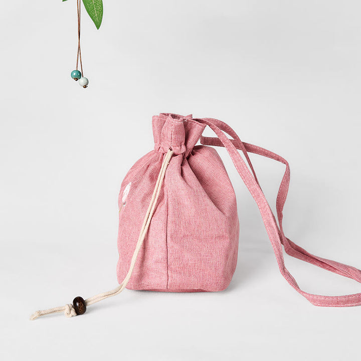 Borsa a tracolla in cotone e lino con ricamo Buddha Stones , colore: Rosa chiaro, motivo: Loto