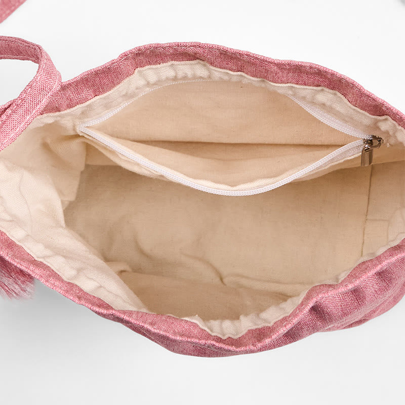 Borsa a tracolla in cotone e lino con ricamo Buddha Stones , colore: Rosa chiaro, motivo: Loto