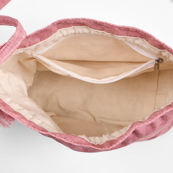 Borsa a tracolla in cotone e lino con ricamo Buddha Stones , colore: Rosa chiaro, motivo: Loto