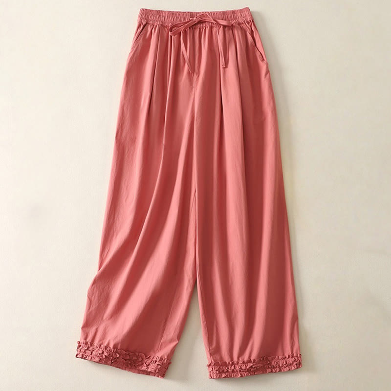 Pantaloni da donna in cotone con tasche, lunghezza caviglia, coulisse, modello patchwork, casual, con orlo arricciato Buddha Stones