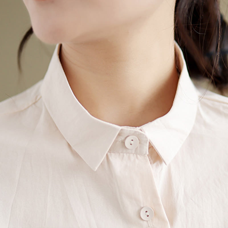 Camicia casual da donna in cotone con maniche corte, colletto alto, bottoni, motivo a meduse ricamato Buddha Stones