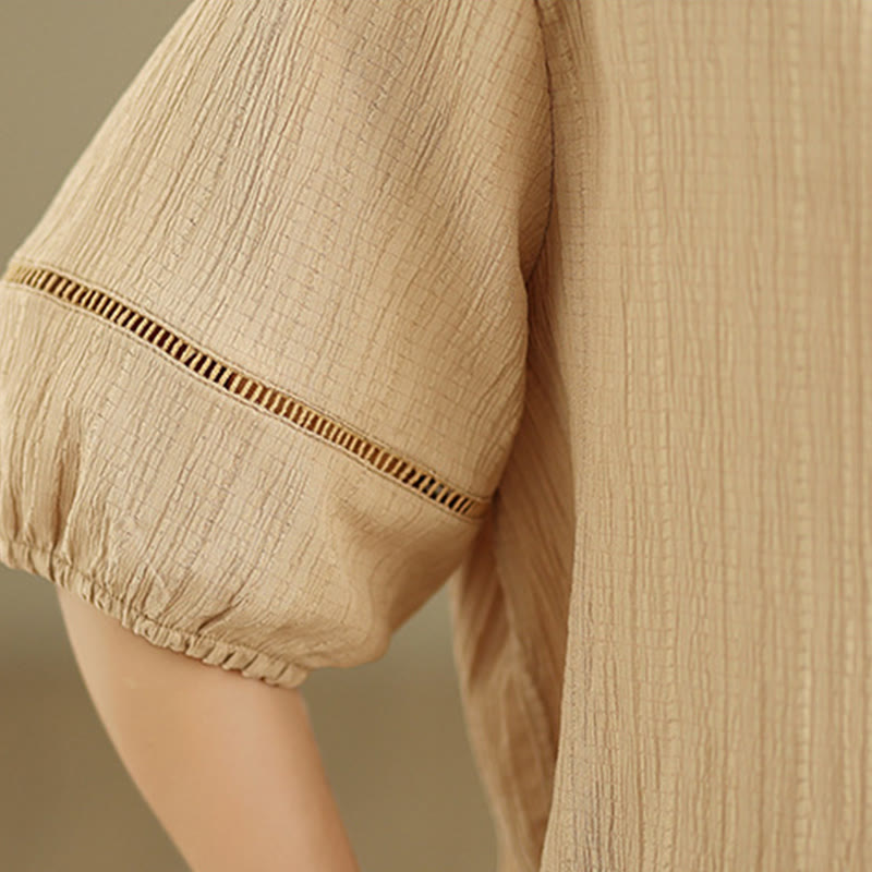 Camicia da donna in poliestere a maniche corte con scollo a V, casual e semplice, con bottoni , Buddha Stones