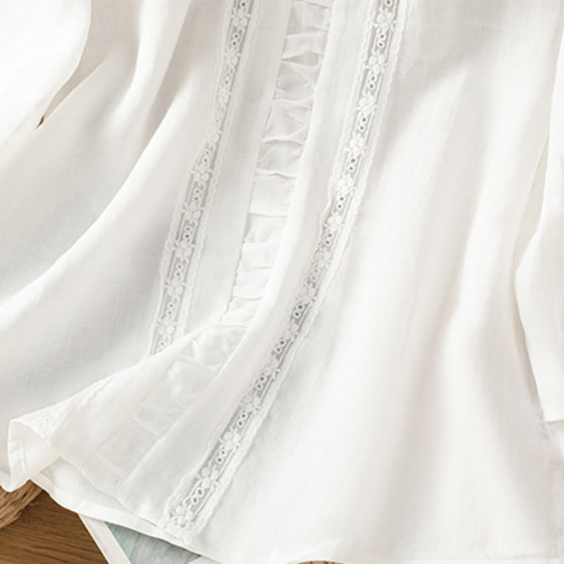 Camicia da donna in cotone e lino con maniche a tre quarti, casual, colore puro, con scollo a giro , Buddha Stones - image 9