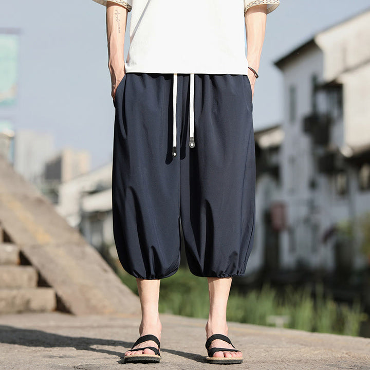 Pantaloni harem Capri corti da uomo con coulisse Buddha Stones Solid e tasche