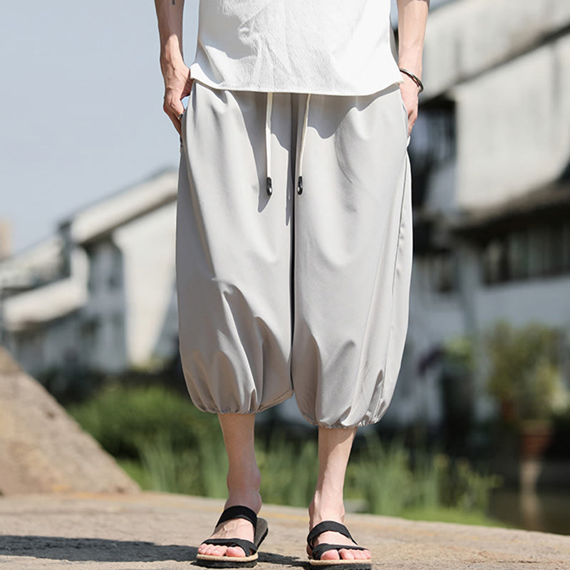 Pantaloni harem Capri corti da uomo con coulisse Buddha Stones Solid e tasche