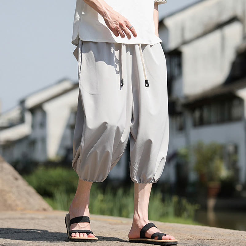 Pantaloni harem Capri corti da uomo con coulisse Buddha Stones Solid e tasche