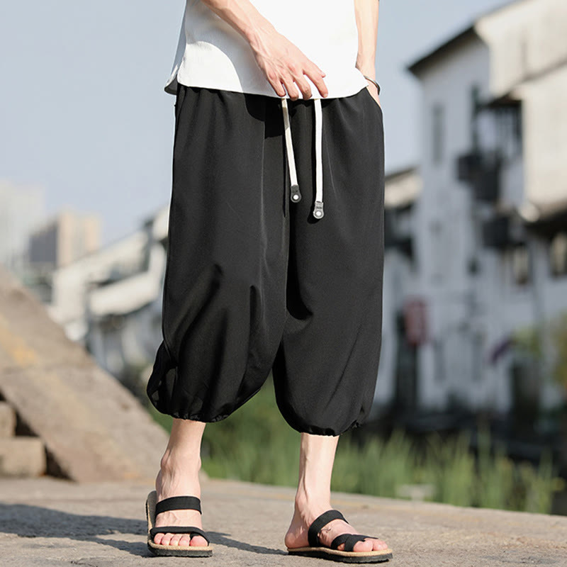 Pantaloni harem Capri corti da uomo con coulisse Buddha Stones Solid e tasche