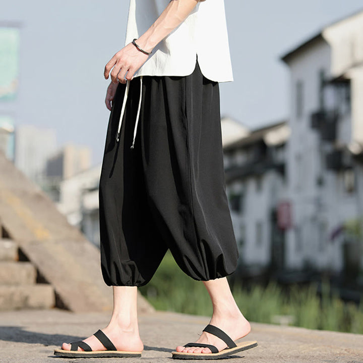 Pantaloni harem Capri corti da uomo con coulisse Buddha Stones Solid e tasche