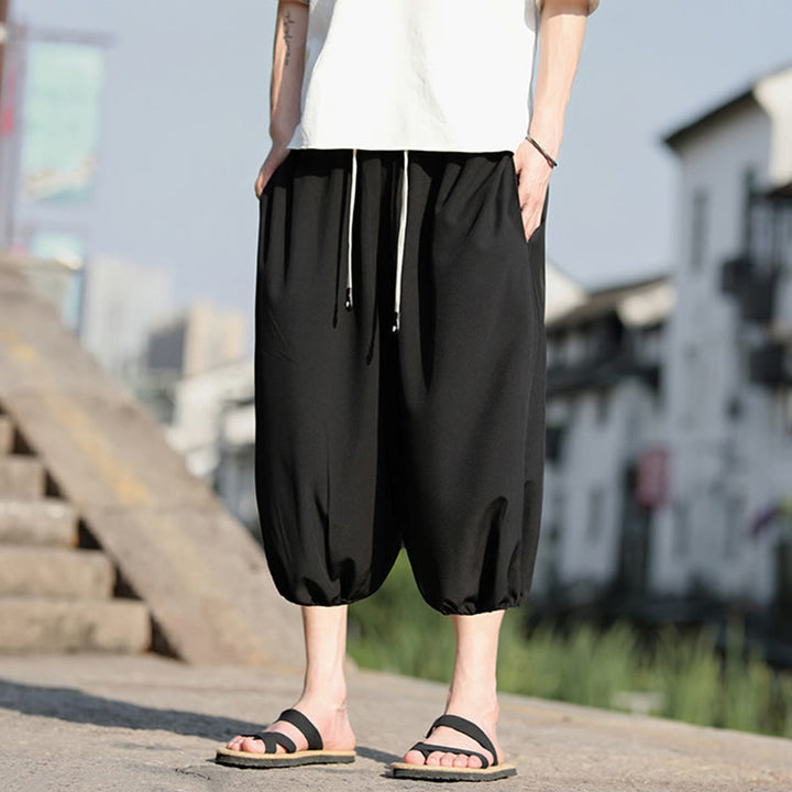 Pantaloni harem Capri corti da uomo con coulisse Buddha Stones Solid e tasche