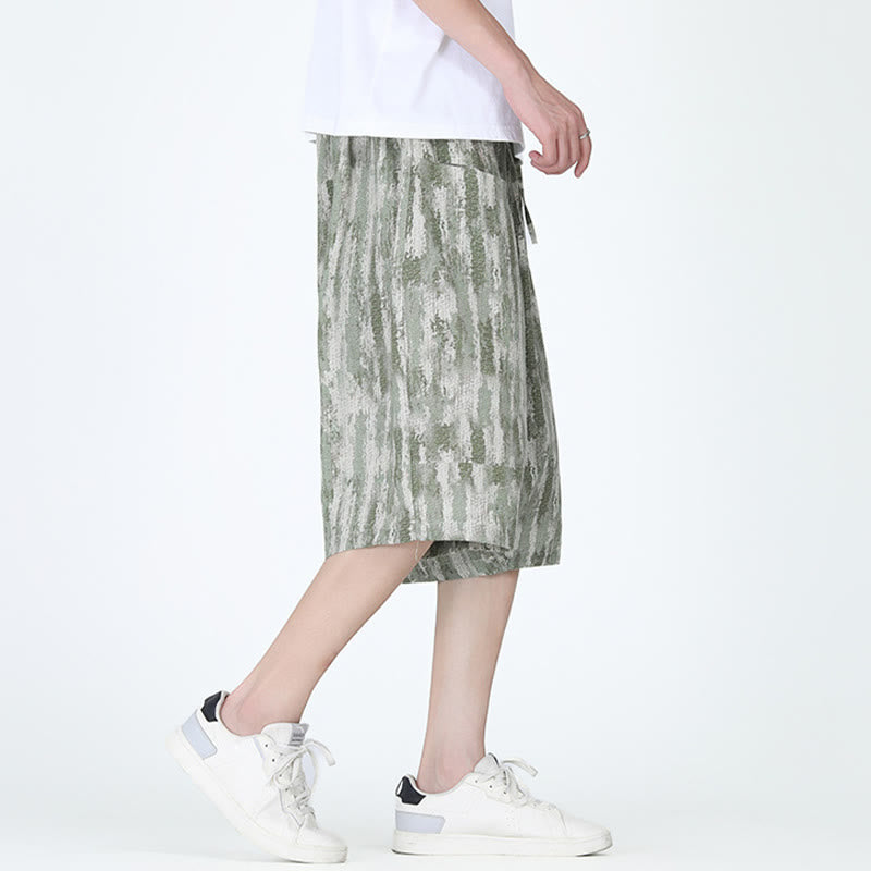 Pantaloni Capri da uomo in cotone e lino a righe estive Buddha Stones con tasche