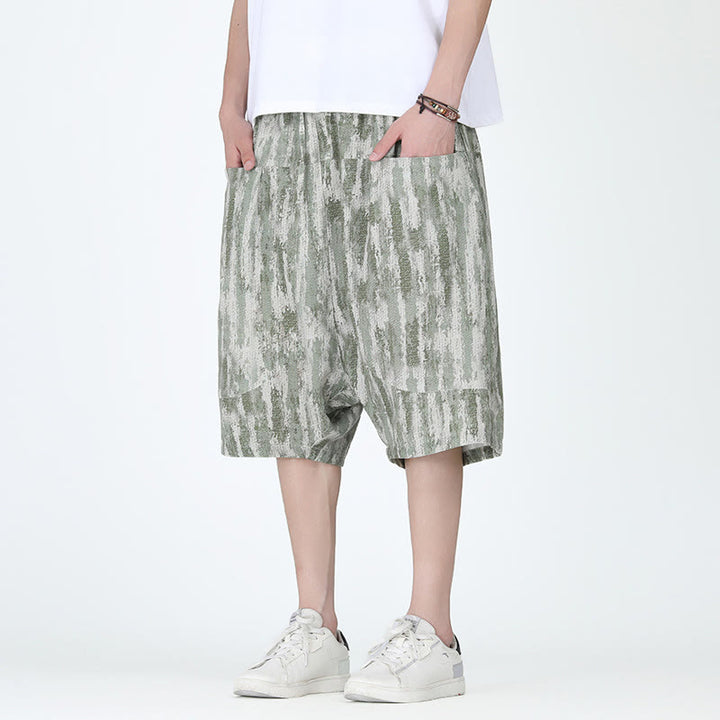 Pantaloni Capri da uomo in cotone e lino a righe estive Buddha Stones con tasche