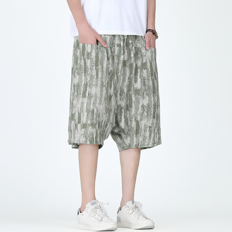 Pantaloni Capri da uomo in cotone e lino a righe estive Buddha Stones con tasche