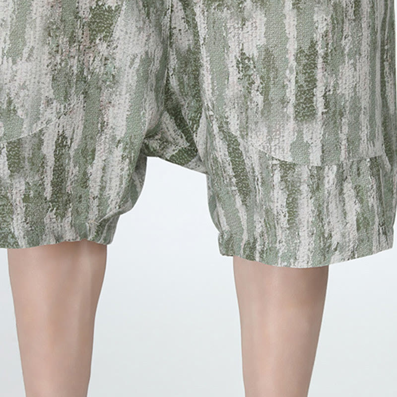 Pantaloni Capri da uomo in cotone e lino a righe estive Buddha Stones con tasche