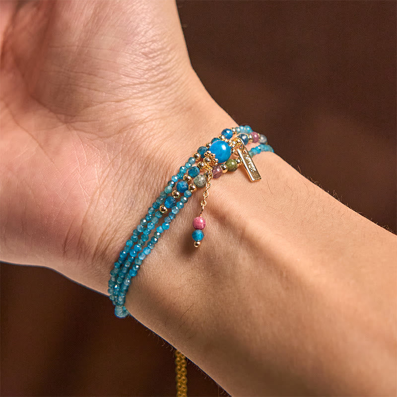 Bracciale triplo giro creativo in rame placcato oro 14k con perline ultrasottili in apatite naturale da 3 mm di Buddha Stone
