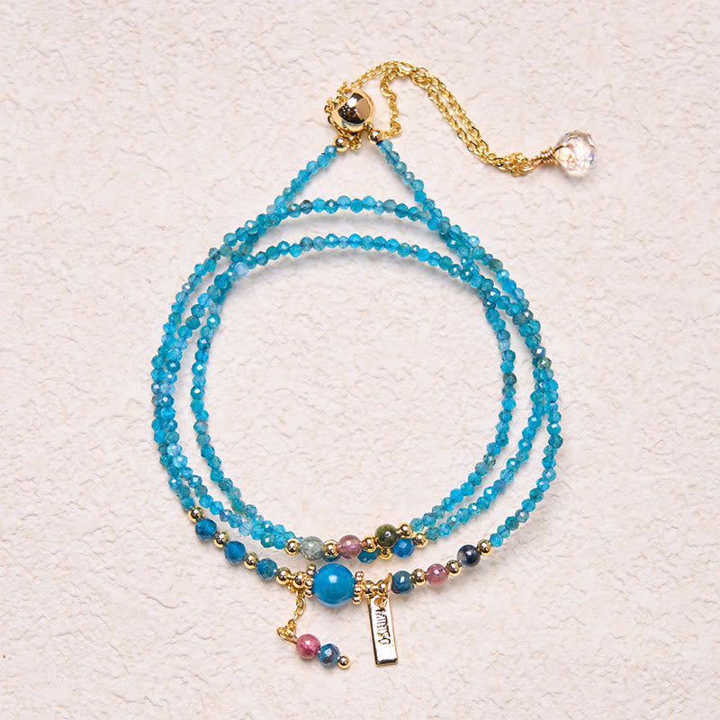 Bracciale triplo giro creativo in rame placcato oro 14k con perline ultrasottili in apatite naturale da 3 mm di Buddha Stone