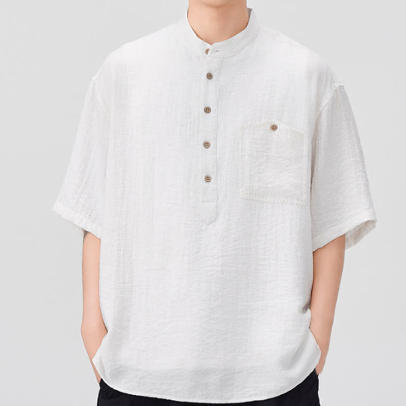 Camicia a maniche corte da uomo con design Buddha Stones Summer Plain e bottoni a metà