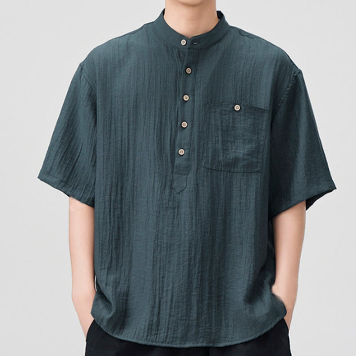 Camicia a maniche corte da uomo con design Buddha Stones Summer Plain e bottoni a metà