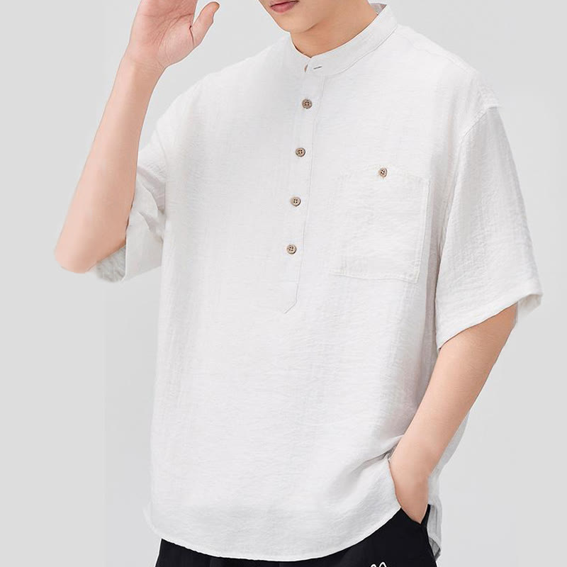 Camicia a maniche corte da uomo con design Buddha Stones Summer Plain e bottoni a metà