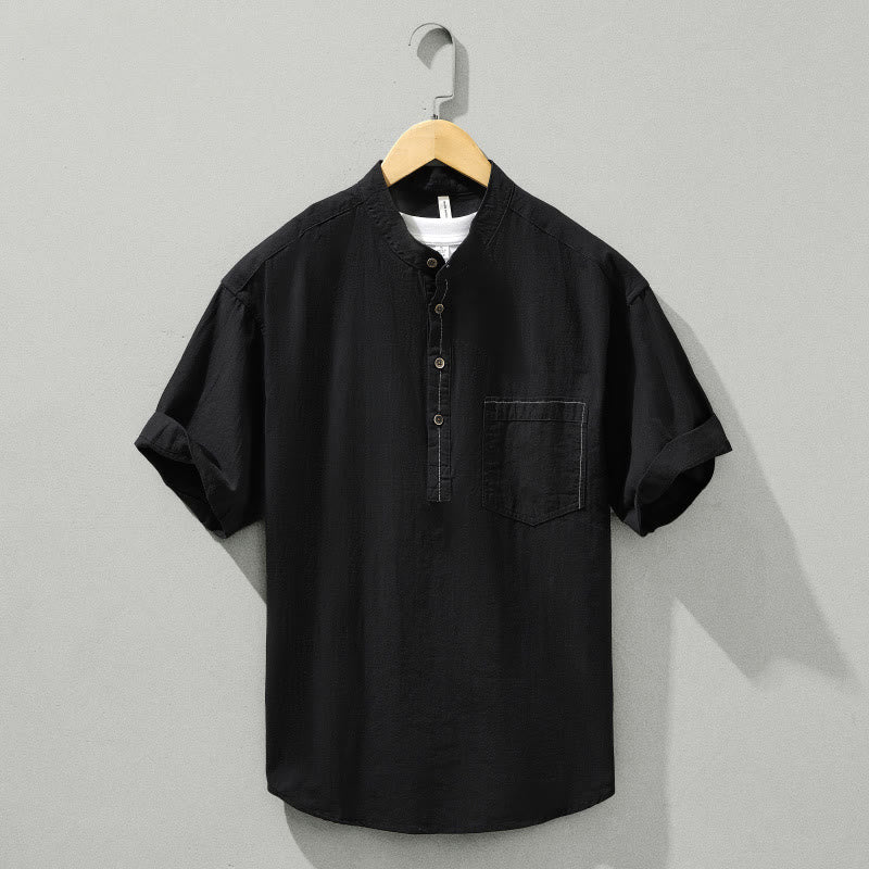 Camicia da uomo in cotone a maniche corte con bottoni a metà polpaccio, modello Buddha Stones Summer Solid