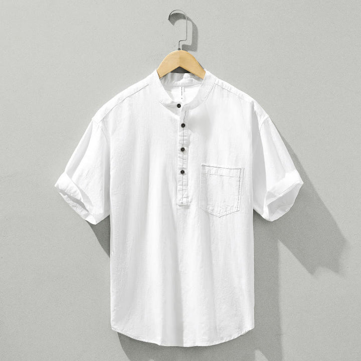 Camicia da uomo in cotone a maniche corte con bottoni a metà polpaccio, modello Buddha Stones Summer Solid