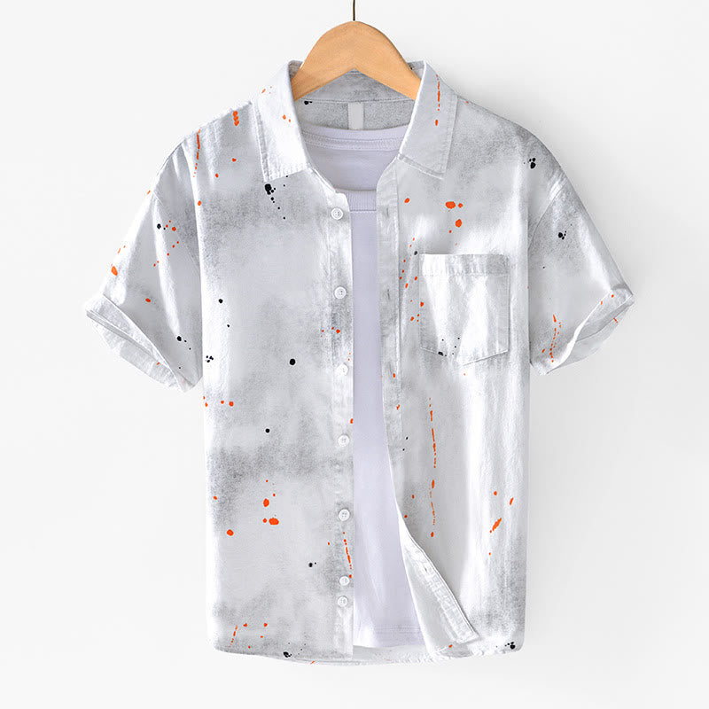 Camicia da uomo in cotone a maniche corte con bottoni e stampa "Buddha Stones Summer Ink Splashing Colour"