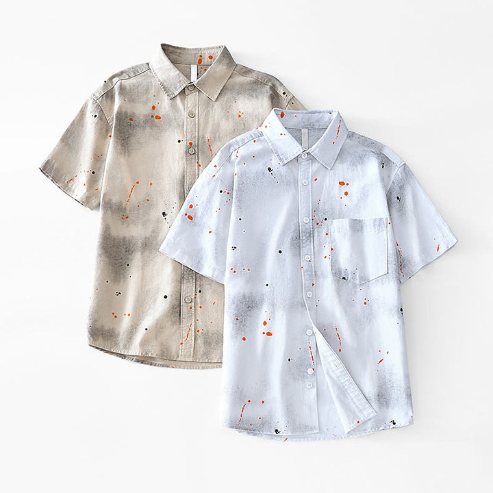Camicia da uomo in cotone a maniche corte con bottoni e stampa "Buddha Stones Summer Ink Splashing Colour"
