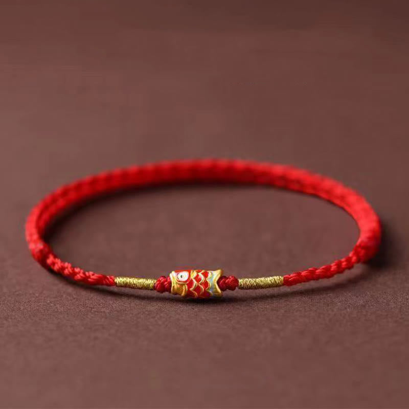 Braccialetto in corda rossa intrecciata a mano con pesce koi Buddha Stones