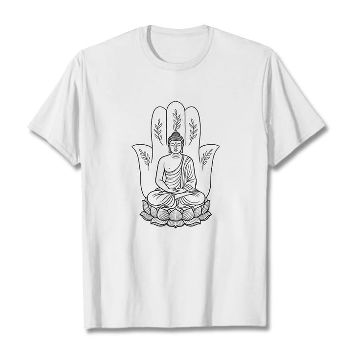 Buddha Stones in meditazione, Buddha seduto, mani, foglie e base di loto - Bianco - 2XL - image 1