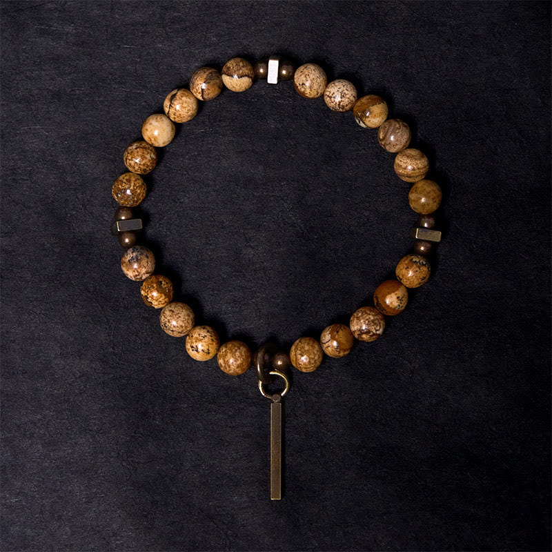 Braccialetto portafortuna in rame con design anticato Buddha Stones