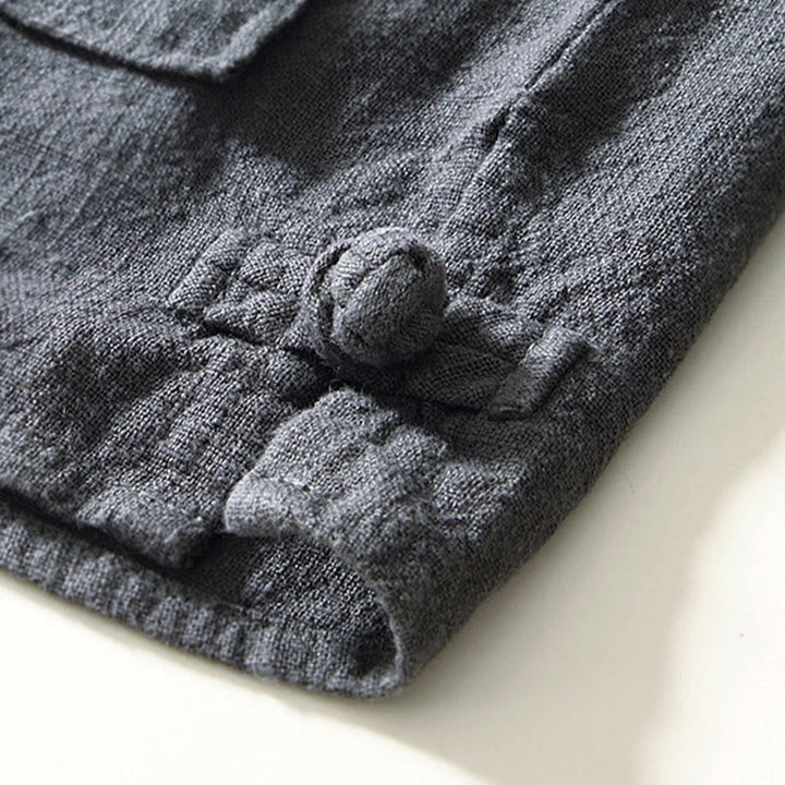 Camicia da uomo in cotone e lino a maniche lunghe con bottoni e tasche, tinta unita, motivo Buddha Stones - image 21
