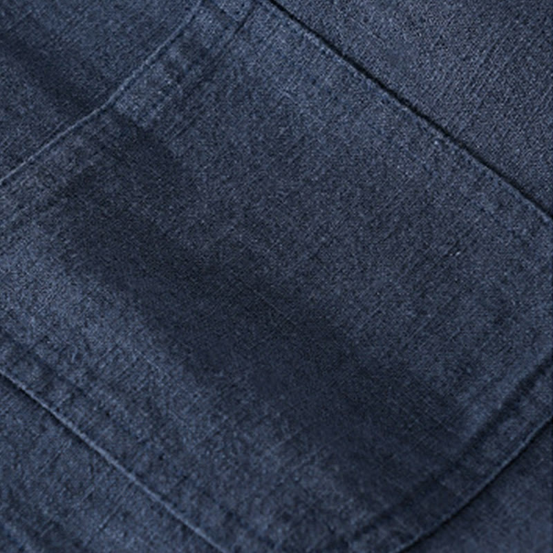 Camicia da uomo in cotone e lino a maniche lunghe con risvolto tinta unita, modello Buddha Stones Commute Fall, con tasca - image 19