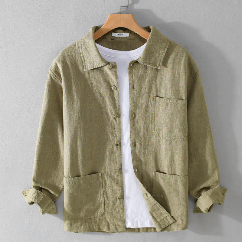 Camicia da uomo in cotone e lino a maniche lunghe con risvolto tinta unita, modello Buddha Stones Commute Fall, con tasca - GialloVerde - US/UK/AU42, EU52 (3XL) - image 26