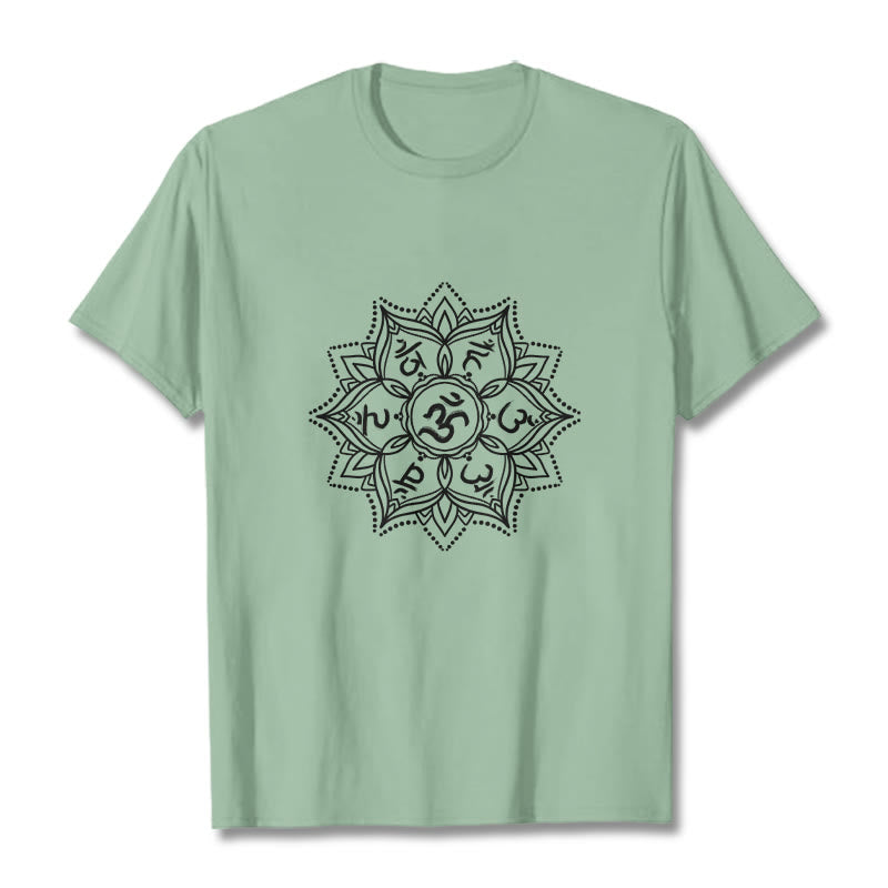 T-shirt con Buddha Stones Mandala Flower Om Mani Padme Hum Sanscrito Mantra - Verde pallido - 2XL - image 15